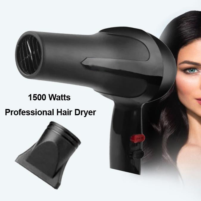 Powerful 1500W hair dryer in black, ideal for quick drying.