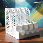 Desk organizer displaying clear organization of files, books and stationery.