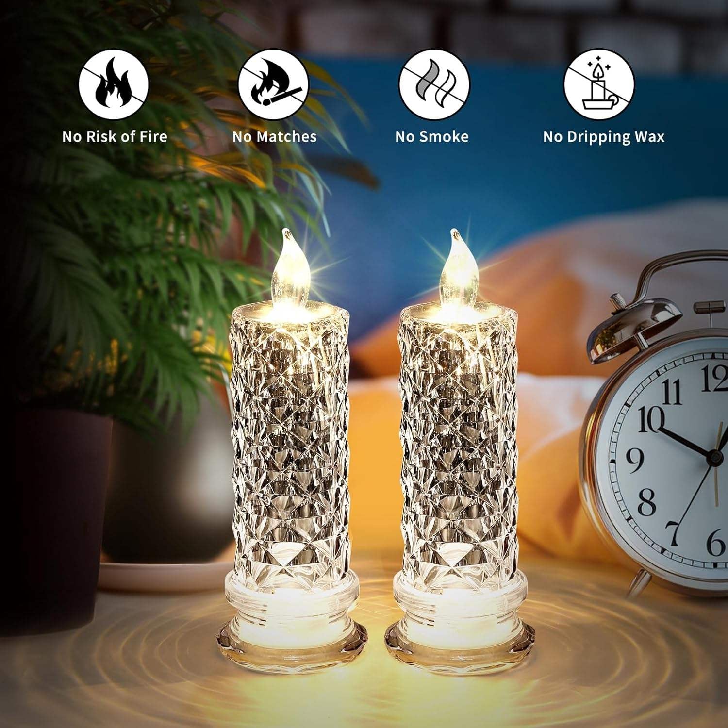 Close-up view of LED Crystal Candle Light showing crystal-effect body