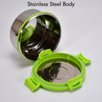 Side view of the airtight Ganesh stainless steel lunch box.