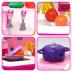 Portable kids cooking toy set, transforming into a table
