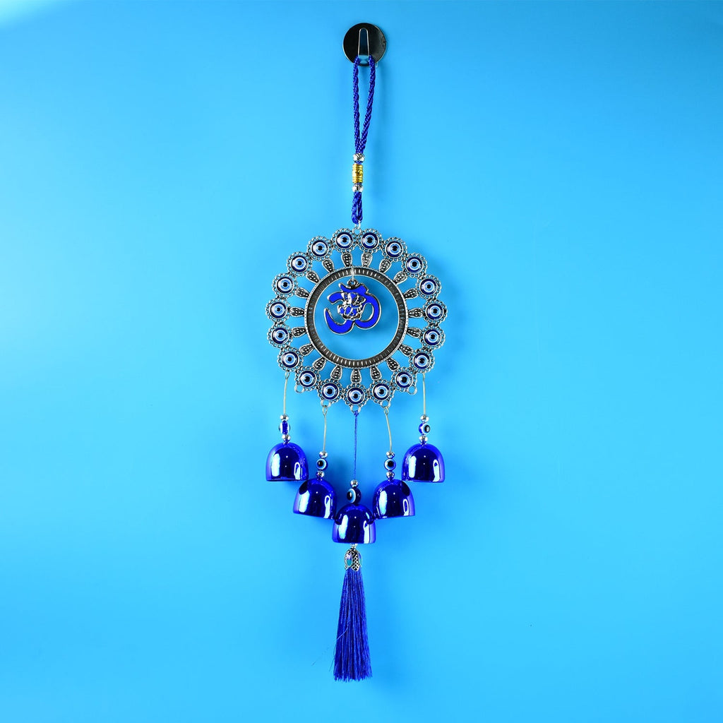 Hanging Om wind chime featuring evil eye protection charm