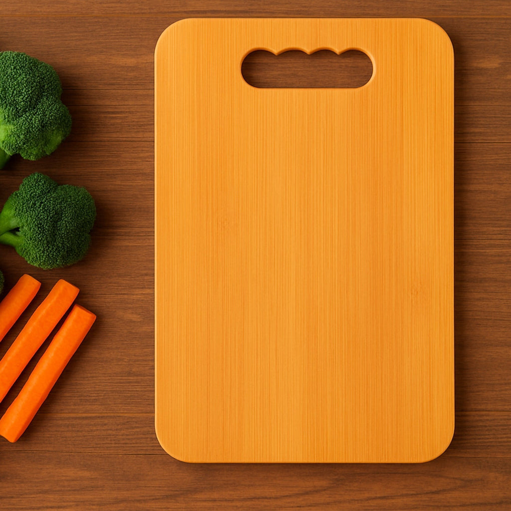 Chopping board made of natural wood with groove for containing juices