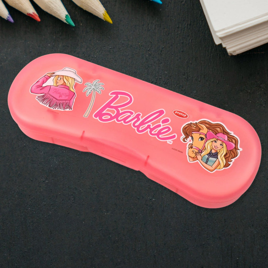 Durable plastic compass box with fun cartoon print ideal for school stationery