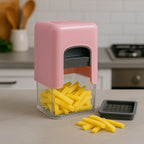 Potato chipser slicing potatoes for uniform French fries with dual blade set