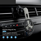 Close-up of the magnetic car phone mount's strong attachment to the air vent.