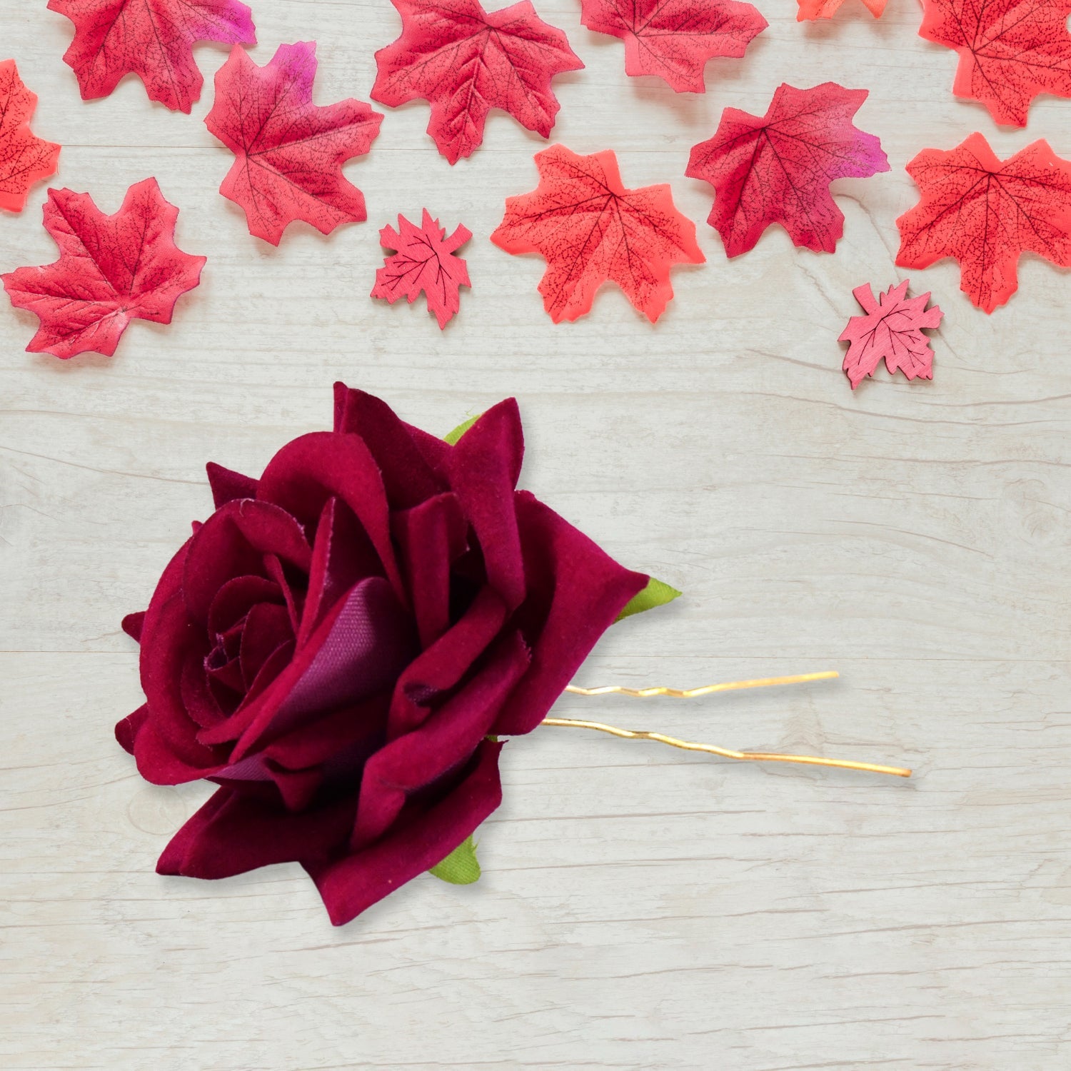 Flower hair pin in mixed colors adding floral charm to loose wavy hairstyle