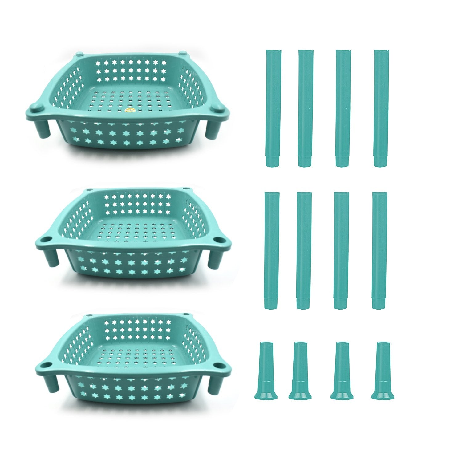 Rolling 3-layer square kitchen trolley basket with handy storage compartments.