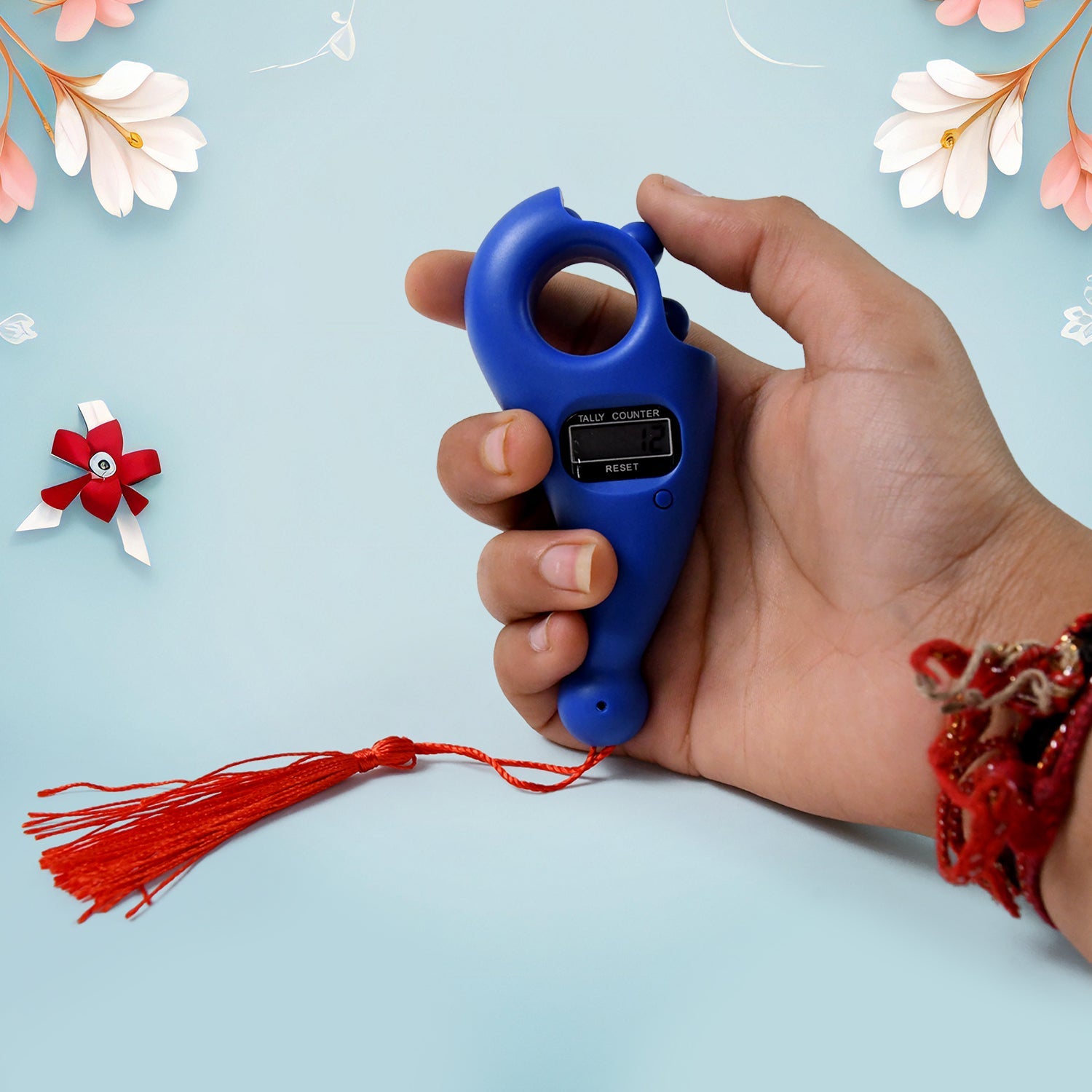 Detailed shot of the Digital Tasbih Counter's click mechanism for accurate prayer counting.
