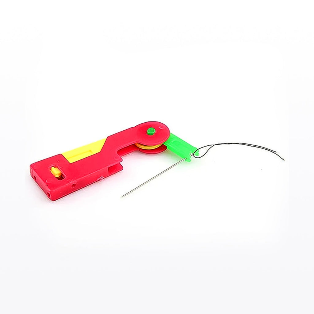 Detailed close-up of the multicolour needle threading device, highlighting the threading area.