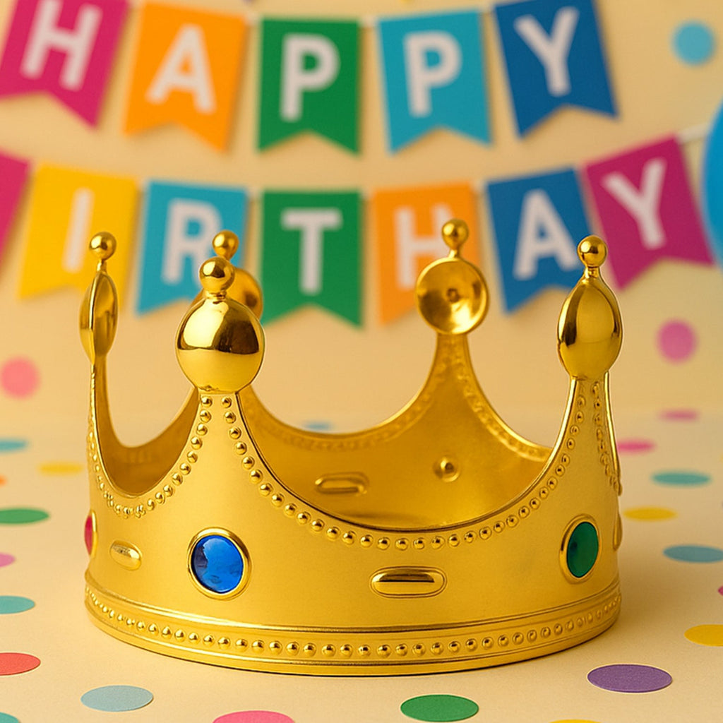 Emperor style golden royal crown with mix color gems