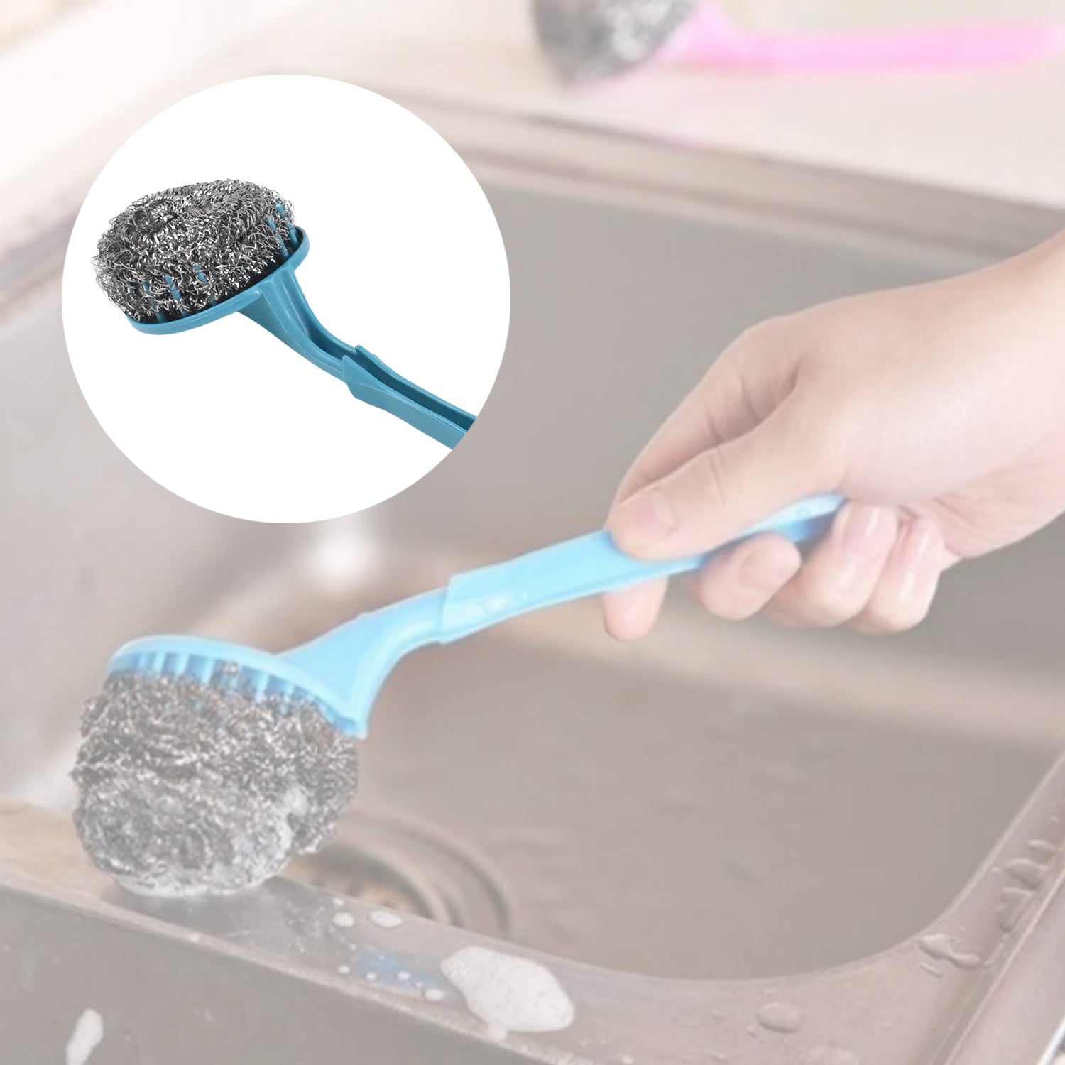 Durable scrubber from kitchen cleaning set ideal for cleaning grills and pans