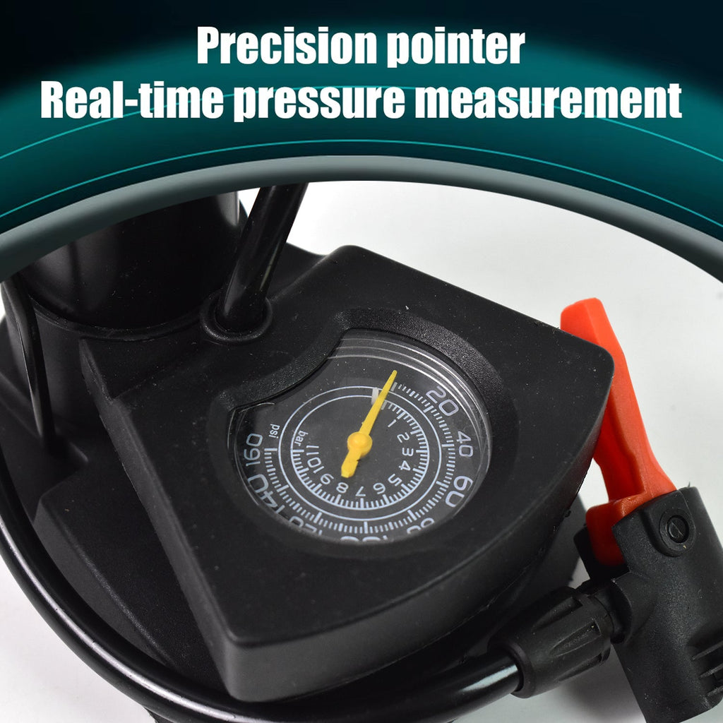 Portable cycle pump showcasing its compact design for easy storage and travel.