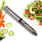 The 12-piece peeler set, including the rinsing tray, alongside fresh kitchen produce.