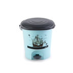 Plastic bathroom bucket and stool with ship-themed design in bath set