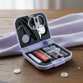Compact portable sewing kit with organized threads and needles in case