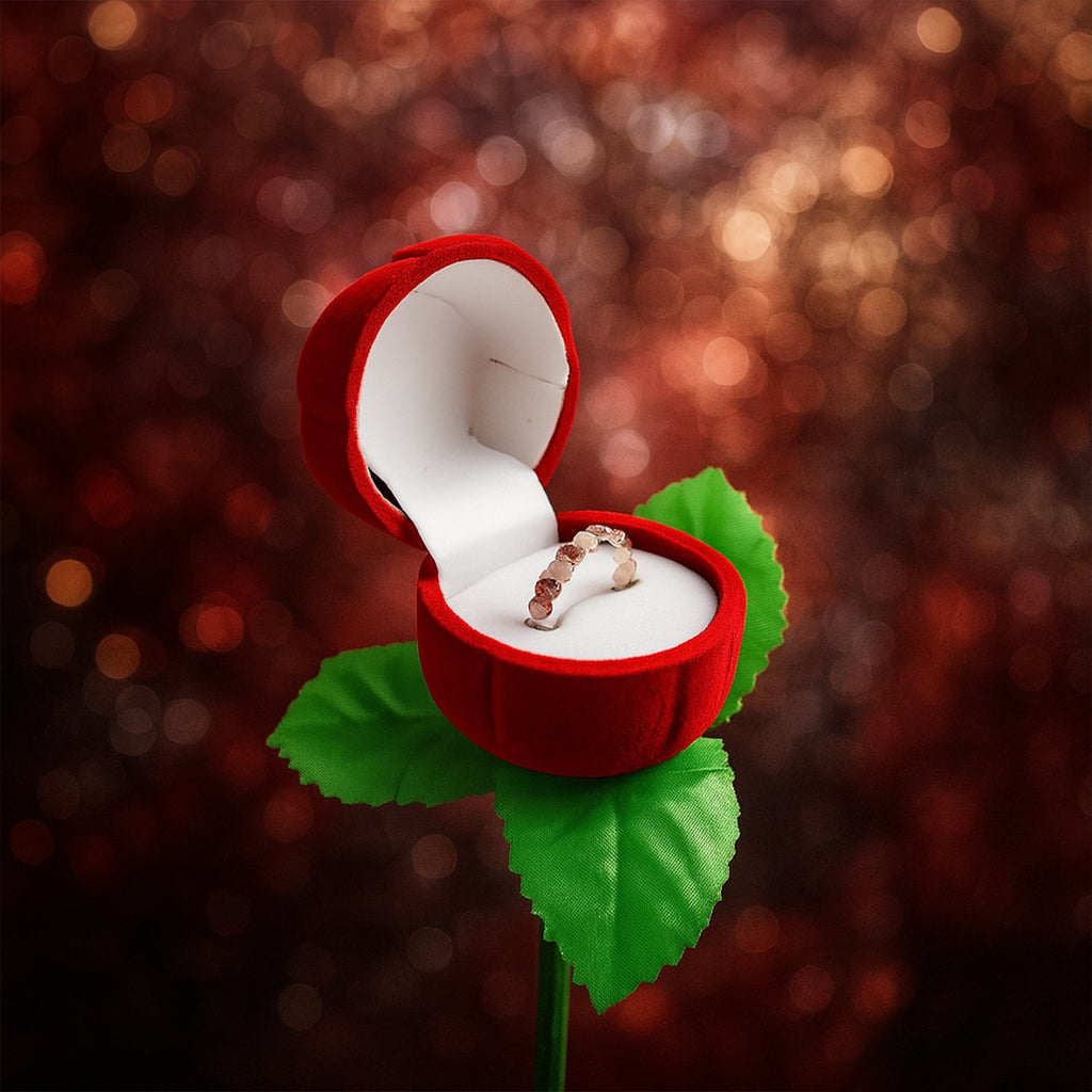 Velvet covered artificial rose jewelry box for rings and earrings