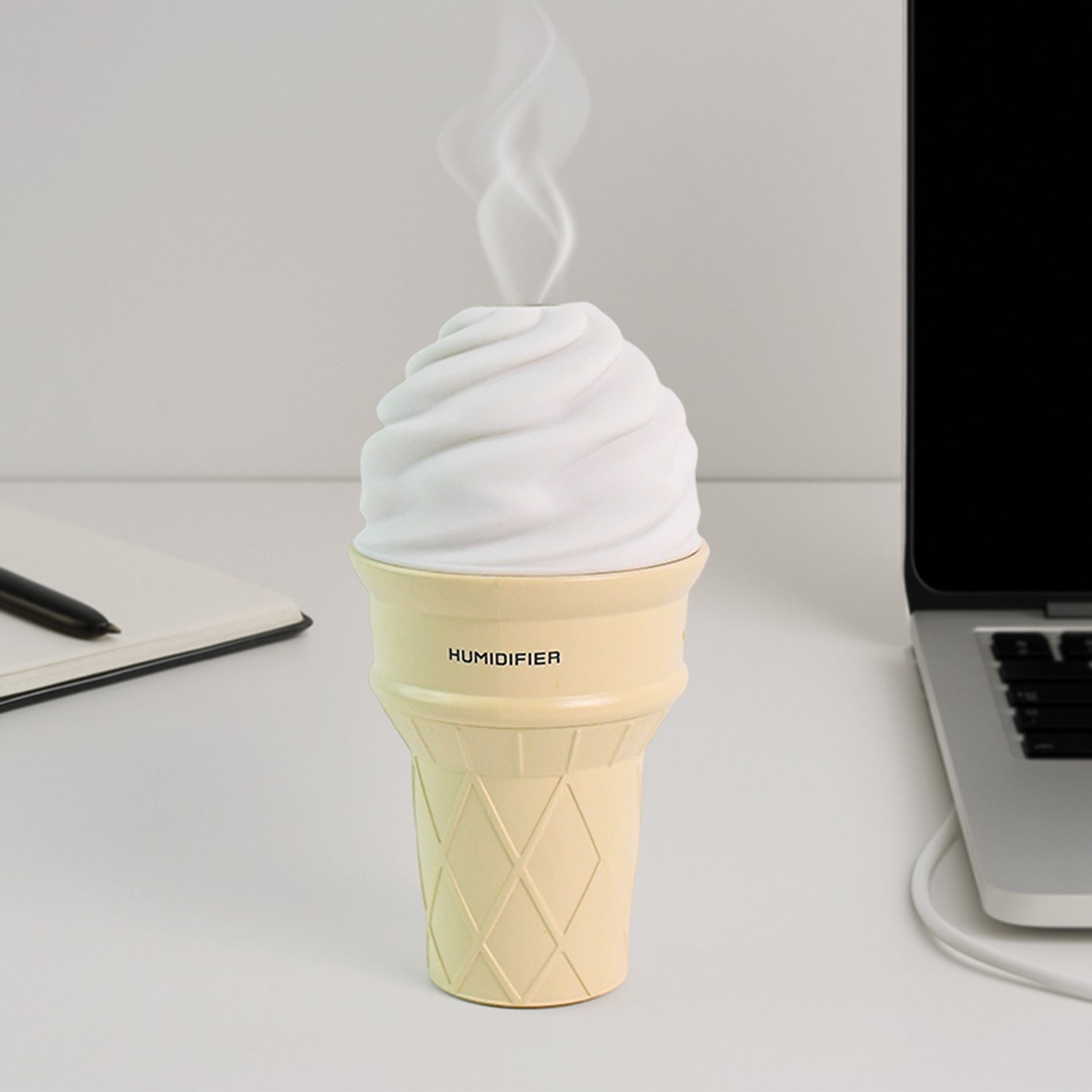 Novelty Ice Cream Cone Humidifier emitting refreshing cool mist indoors