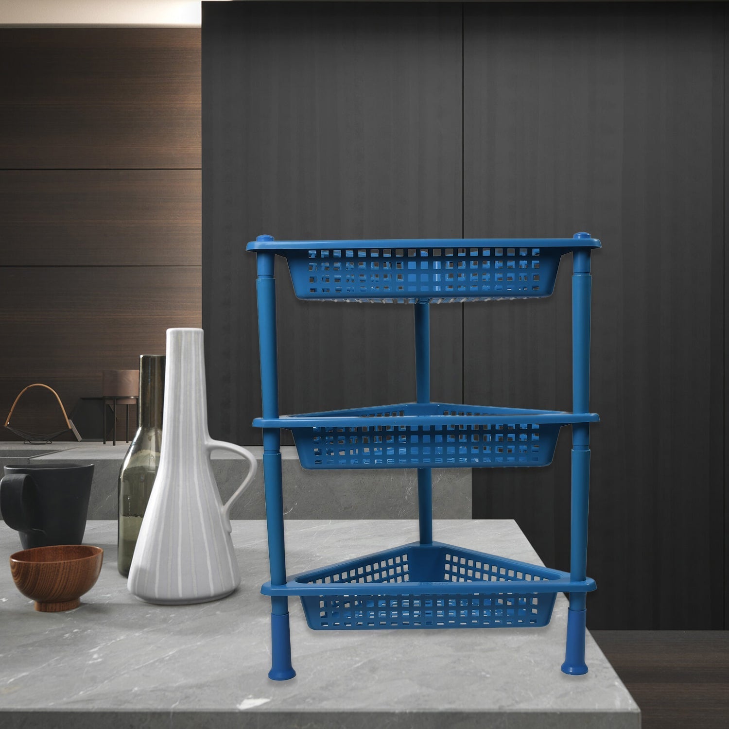 Multi-functional 3-tier storage unit showcasing its adaptability for different rooms.