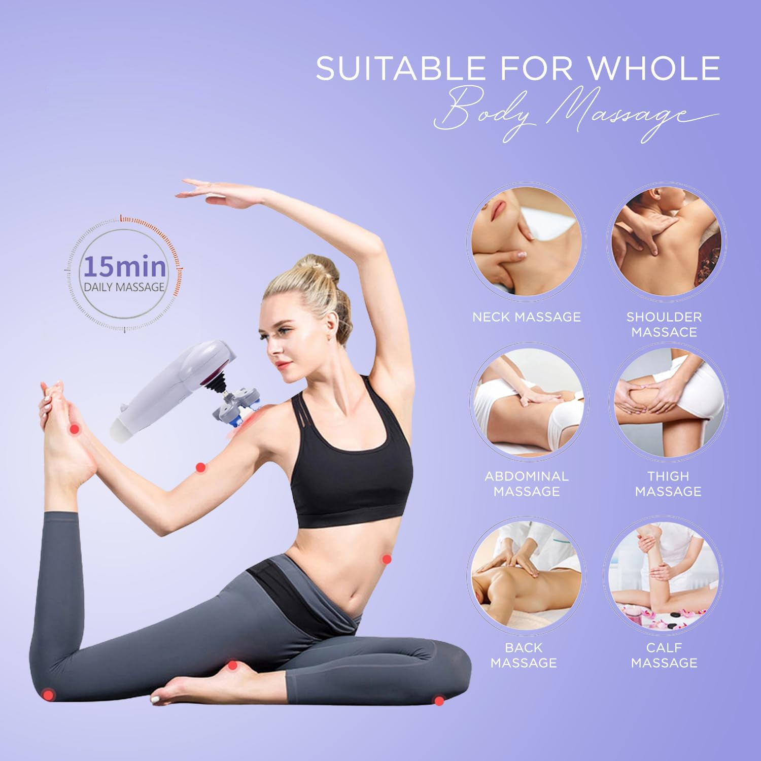 Dynamic shot of the 8-in-1 electric body massager, emphasizing its powerful vibration.
