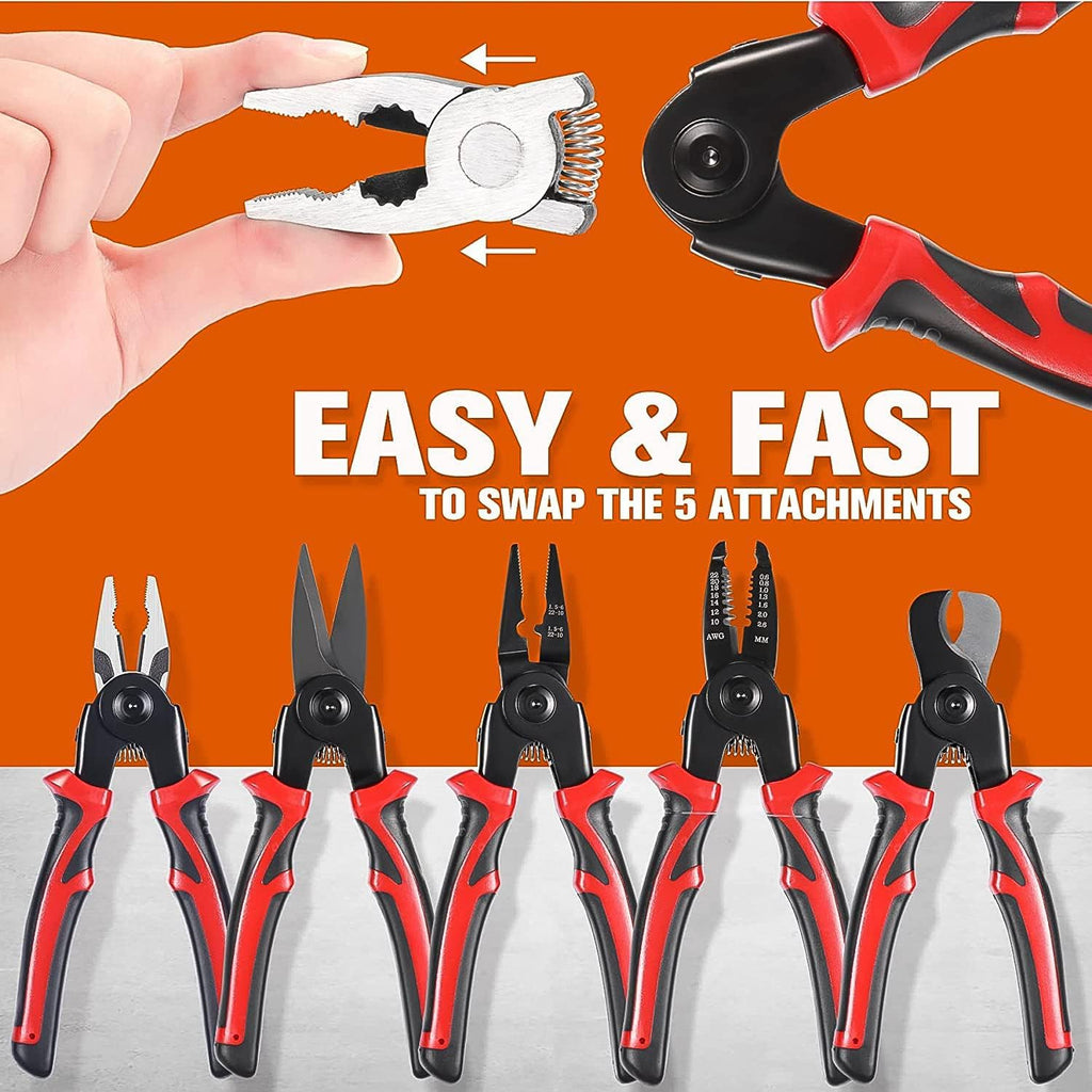 Close-up of sharp alloy steel blades on 5-in-1 wire stripper pliers set