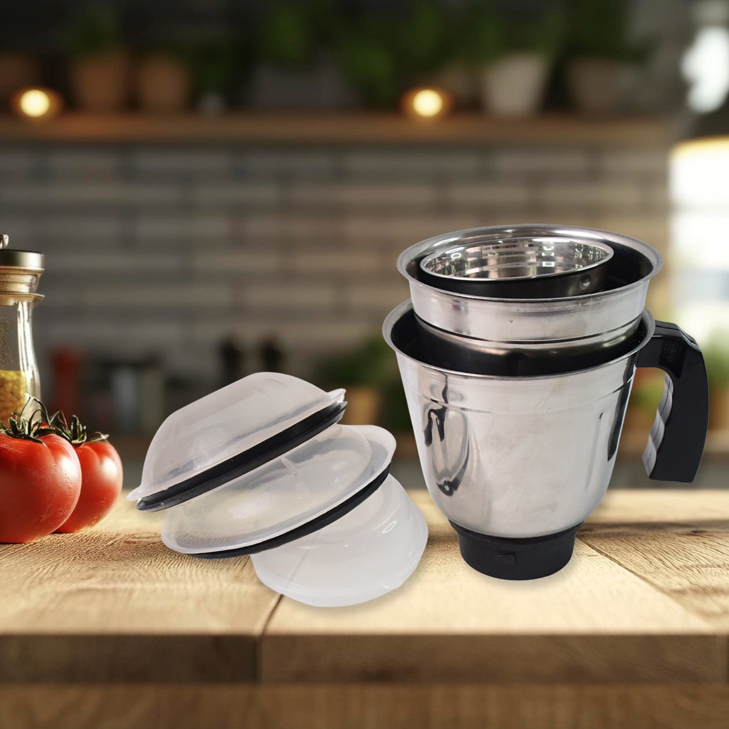 Side view of Orbit 550W mixer grinder with anti-slip base and compact design.