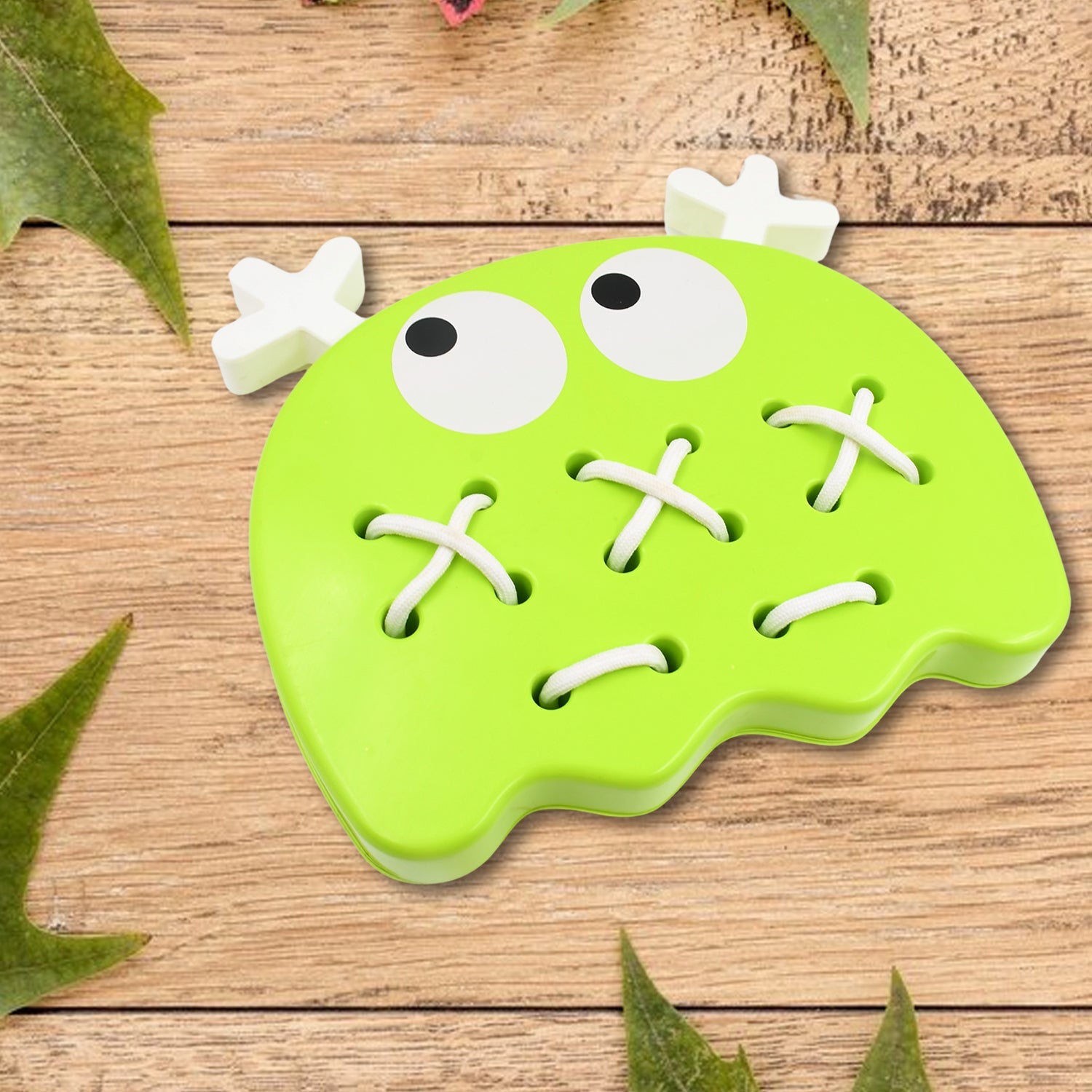 Child's hands actively assembling Stitch Mee Puzzle Toy pieces, fostering problem-solving.