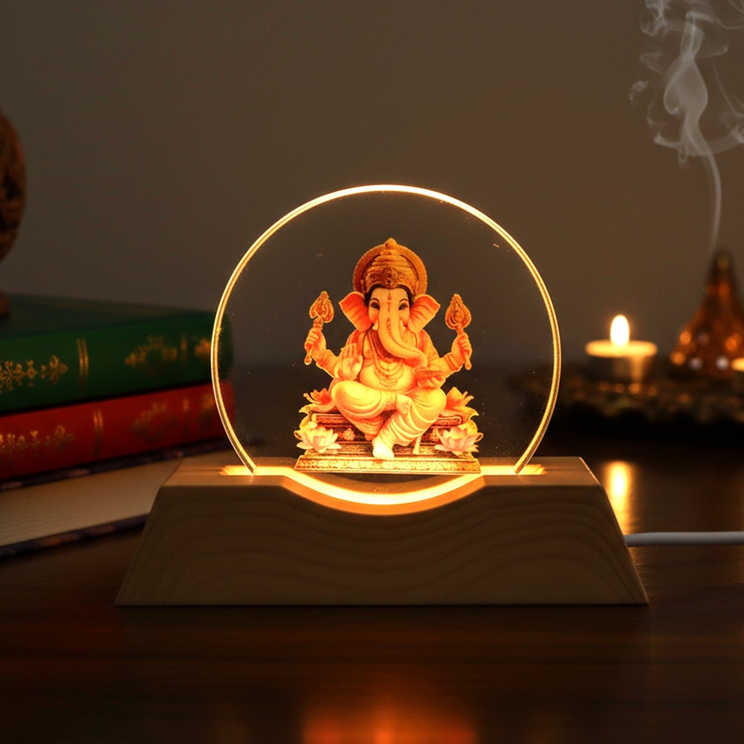 Lord Ganesha 3D illumination LED lamp with warm light for temple use
