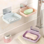 Durable plastic adhesive soap dish holder with removable tray