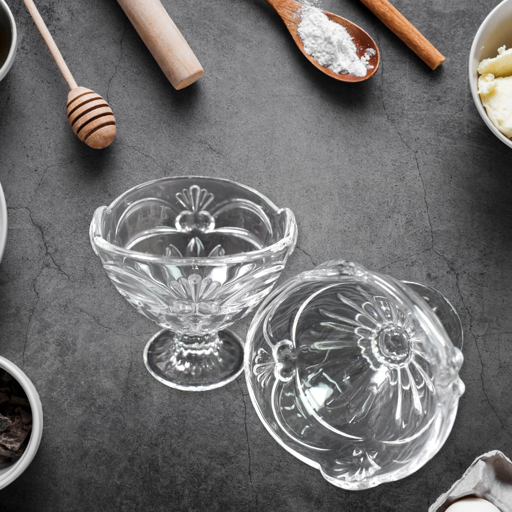 Empty glass ice cream cup ready to be filled with your favorite sweet treat.