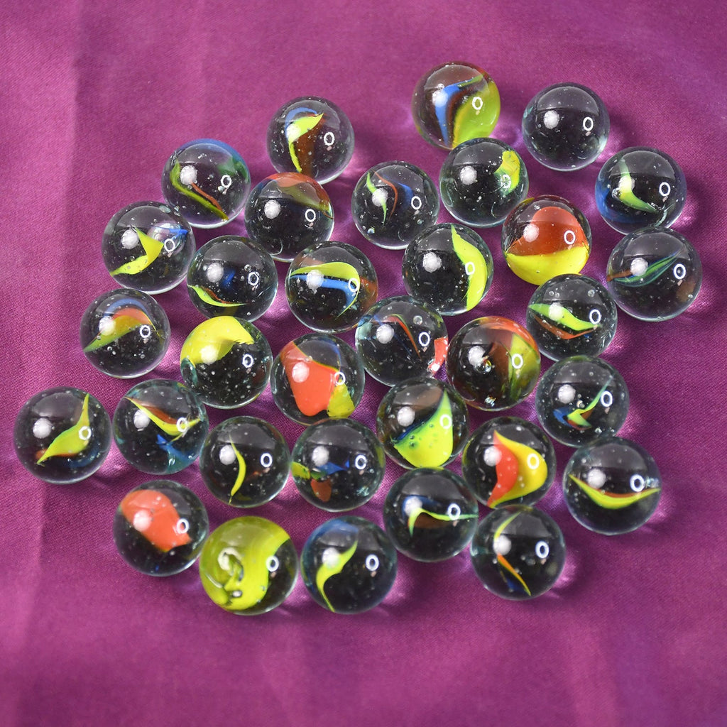 Colorful glass marbles featuring unique swirl designs for kids marble games