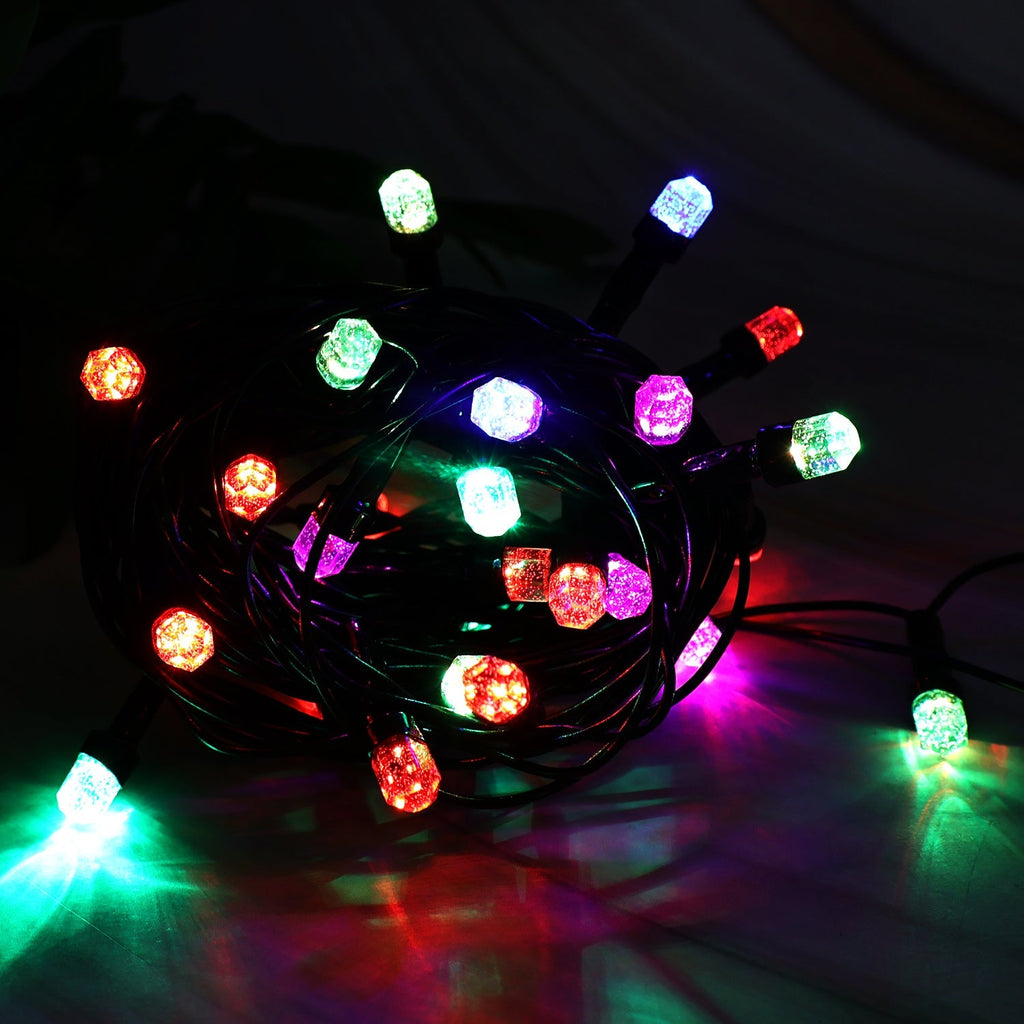 Multi-color decorative LED fairy lights glowing brightly