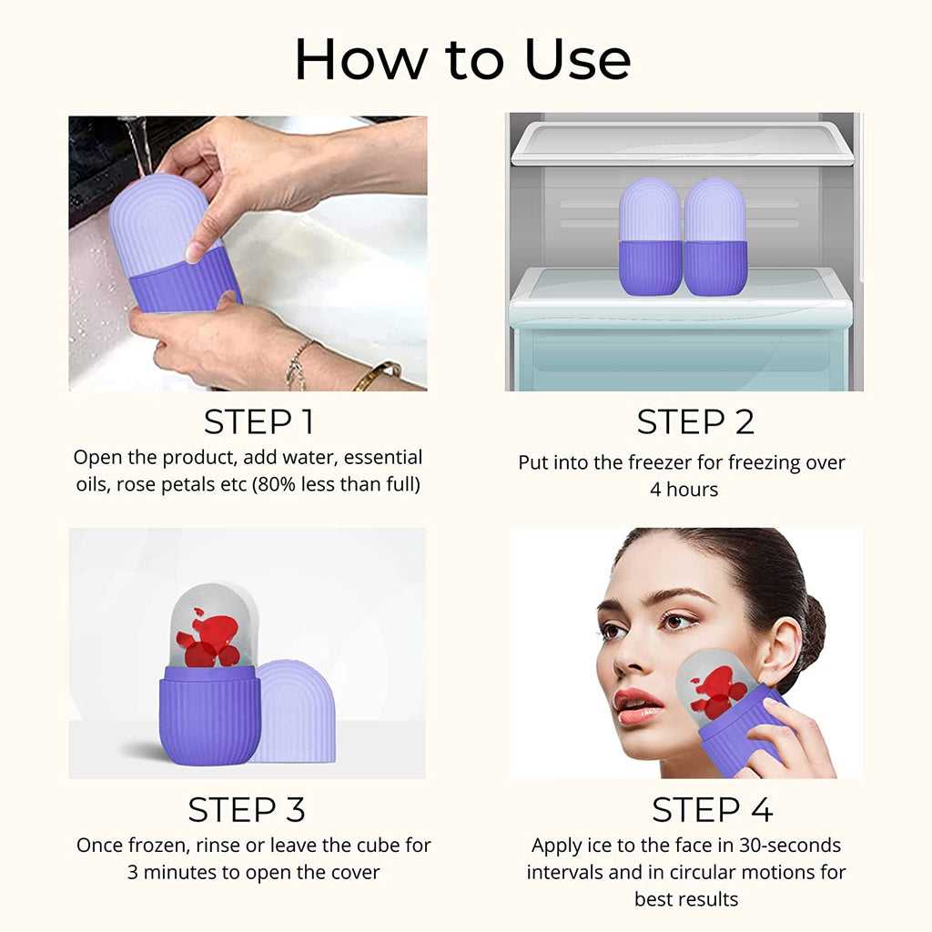 A frozen GlowForm purple ice roller, prepared for a cooling skincare treatment.