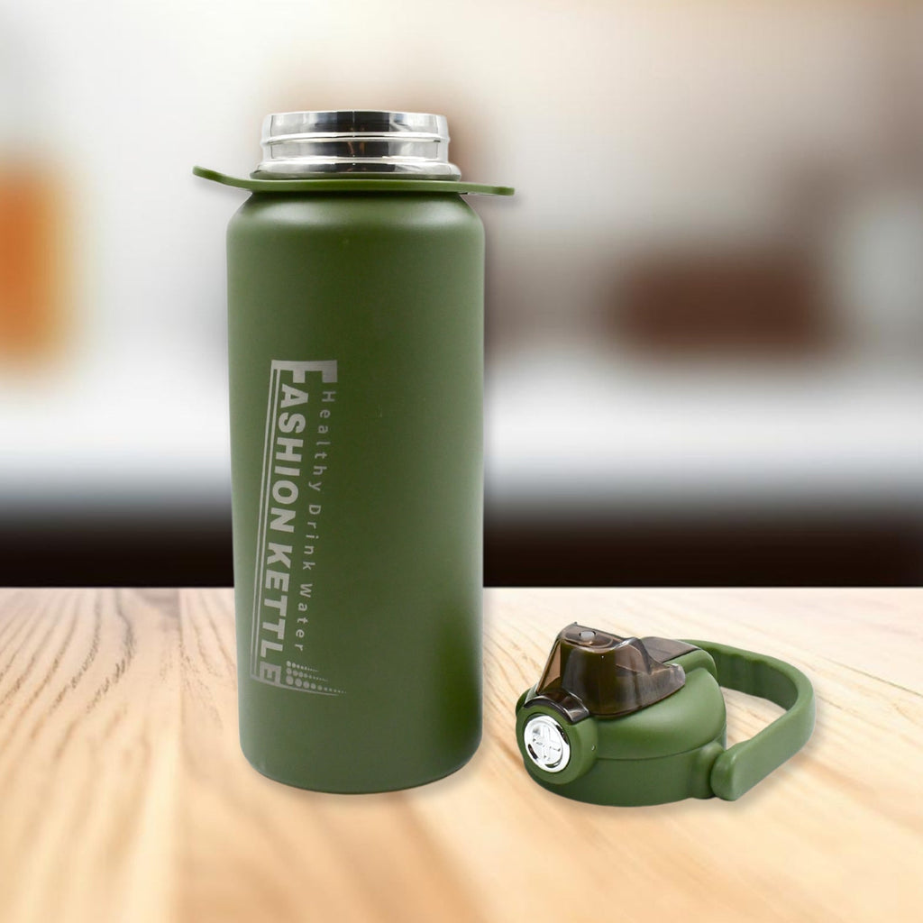Exterior view of the robust stainless steel vacuum insulated water bottle.