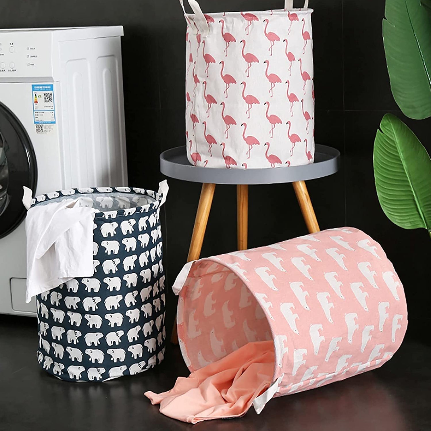 Durable collapsible laundry bag, perfect for keeping dirty clothes neatly out of sight.