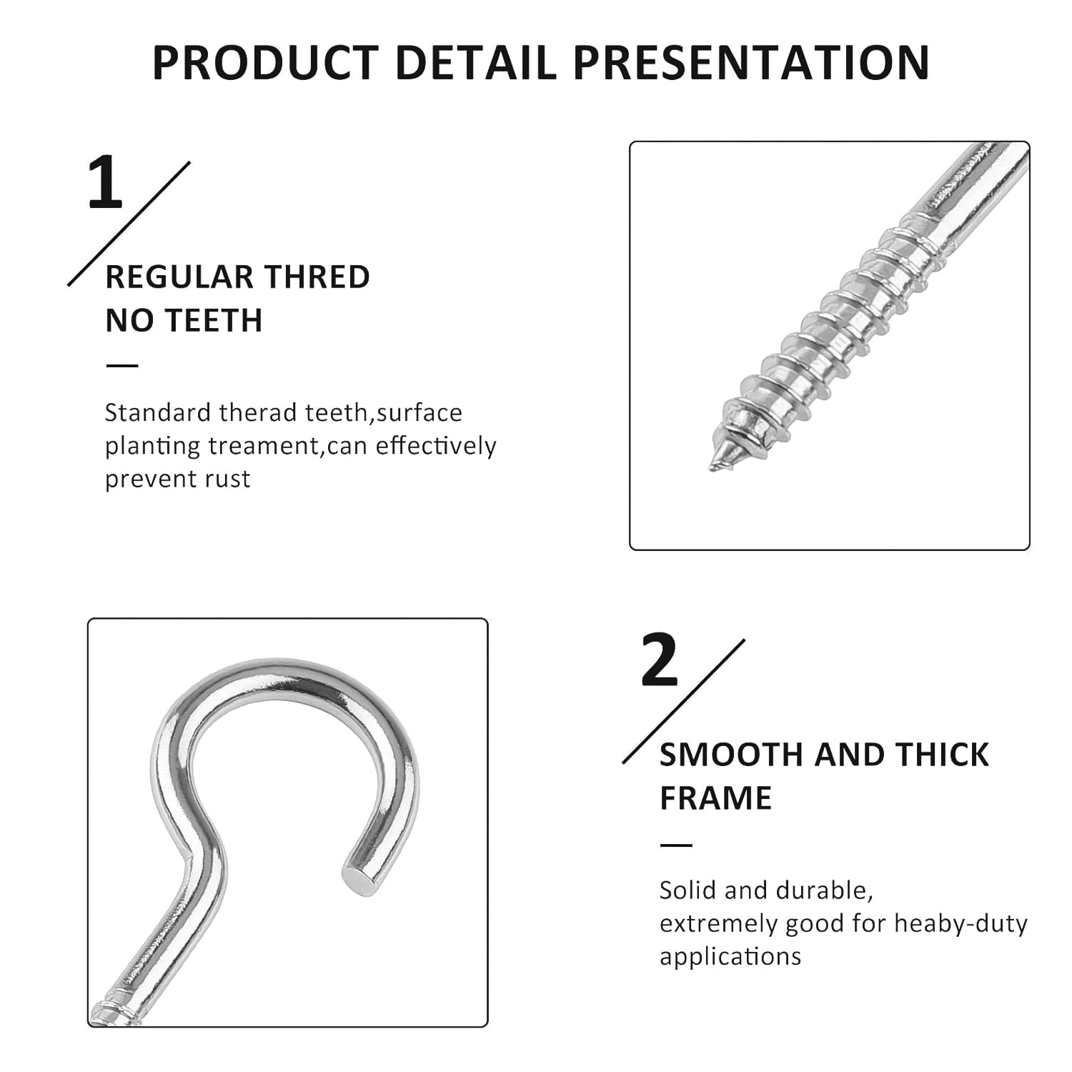 Close-up of self-tapping stainless steel eye hook screw