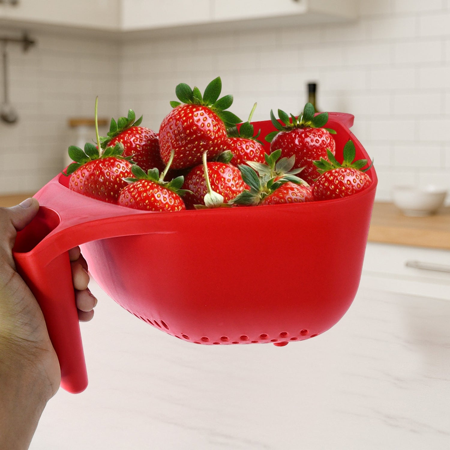 BPA-free plastic strainer bowl with precision drainage holes