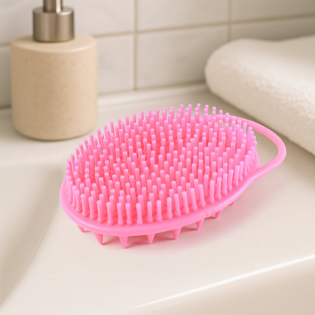 Non-slip bath brush handle with hanging loop made from silicone