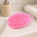 Non-slip bath brush handle with hanging loop made from silicone