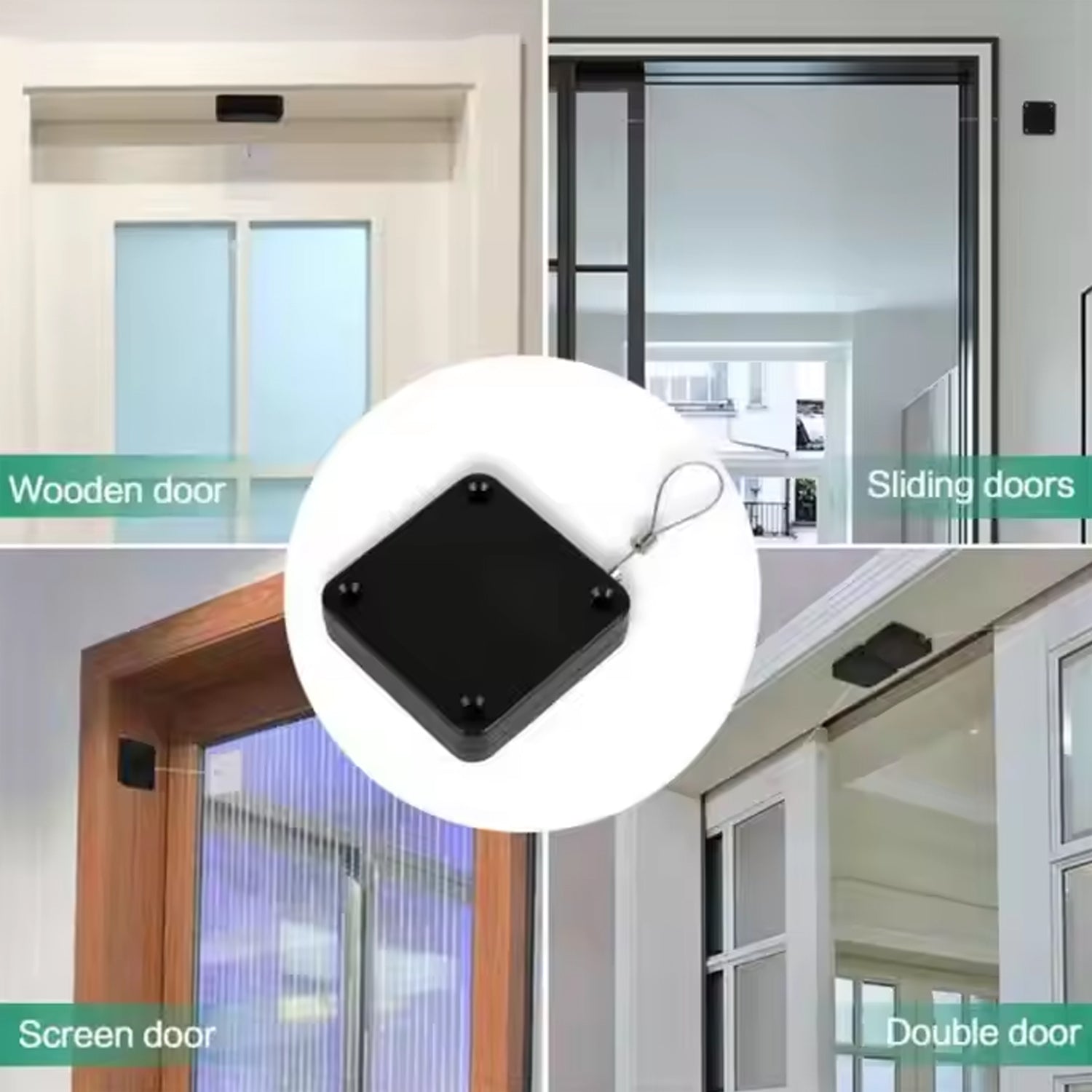 Components of the punch-free automatic door closer, including the adhesive pad.