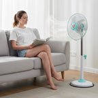 Side view of 12V DC hybrid pedestal fan