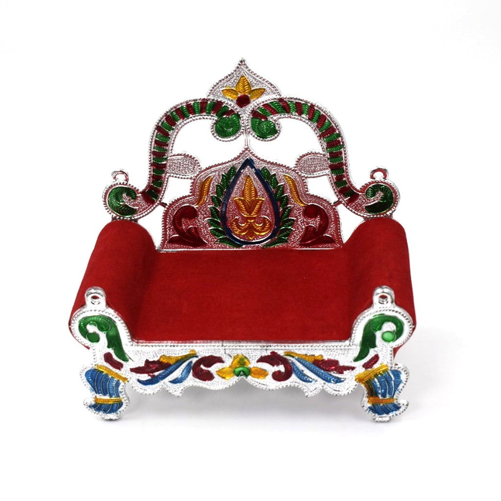 Side profile of the elegant Bal Gopal Singhasan, ideal for deity placement.