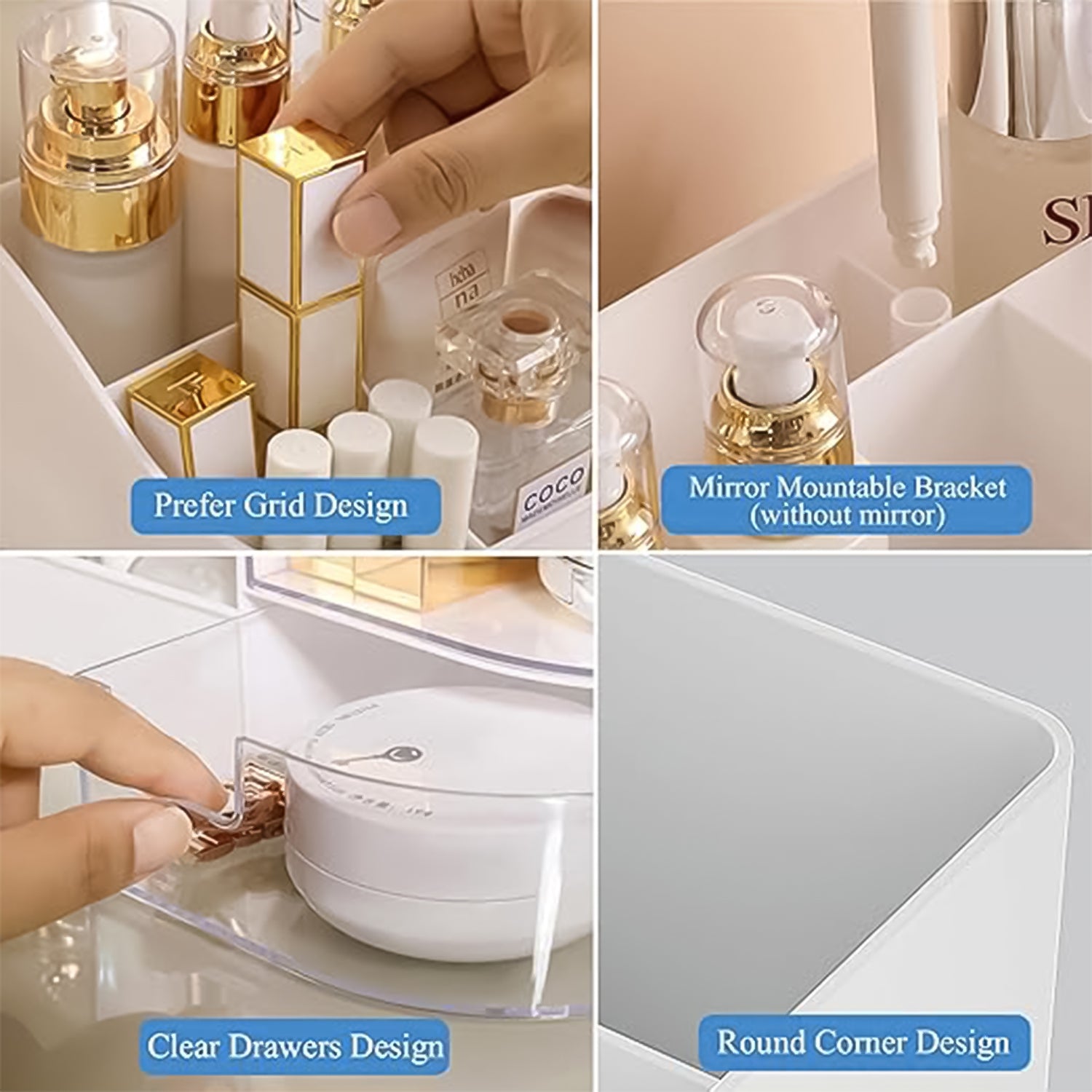 Compact vanity storage box with multiple compartments for cosmetics