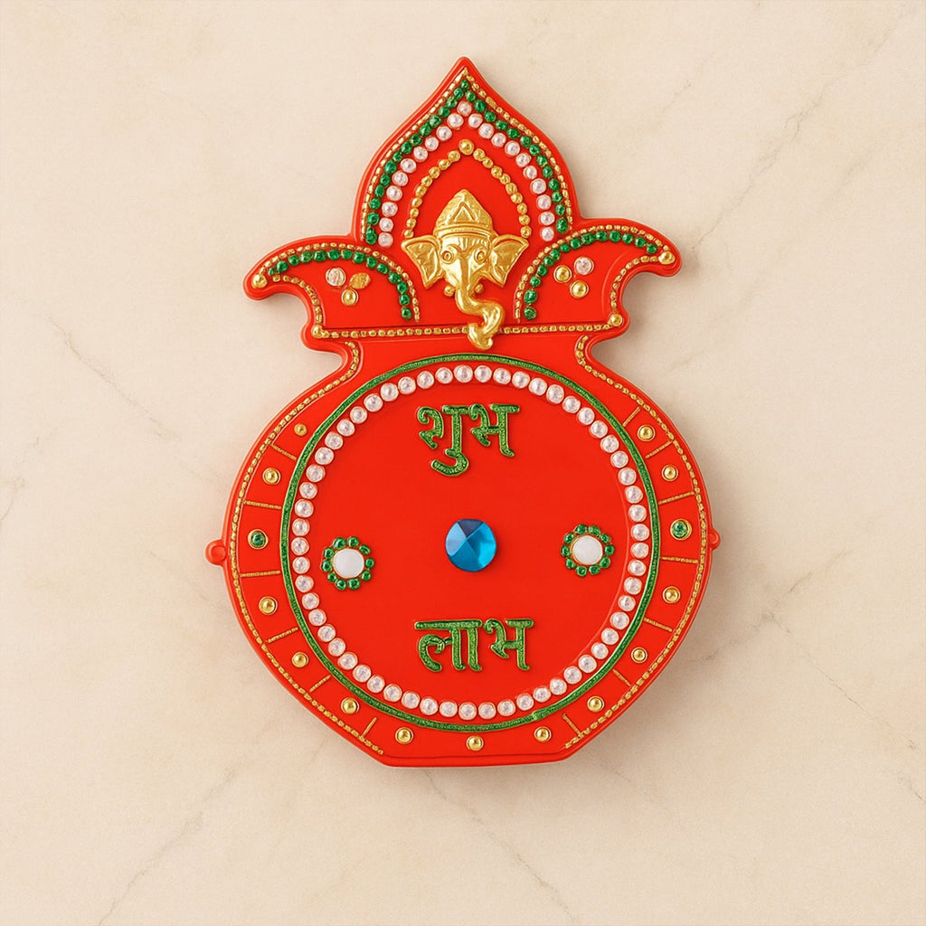Vibrant devotional Kalash wall hanging featuring traditional festival design