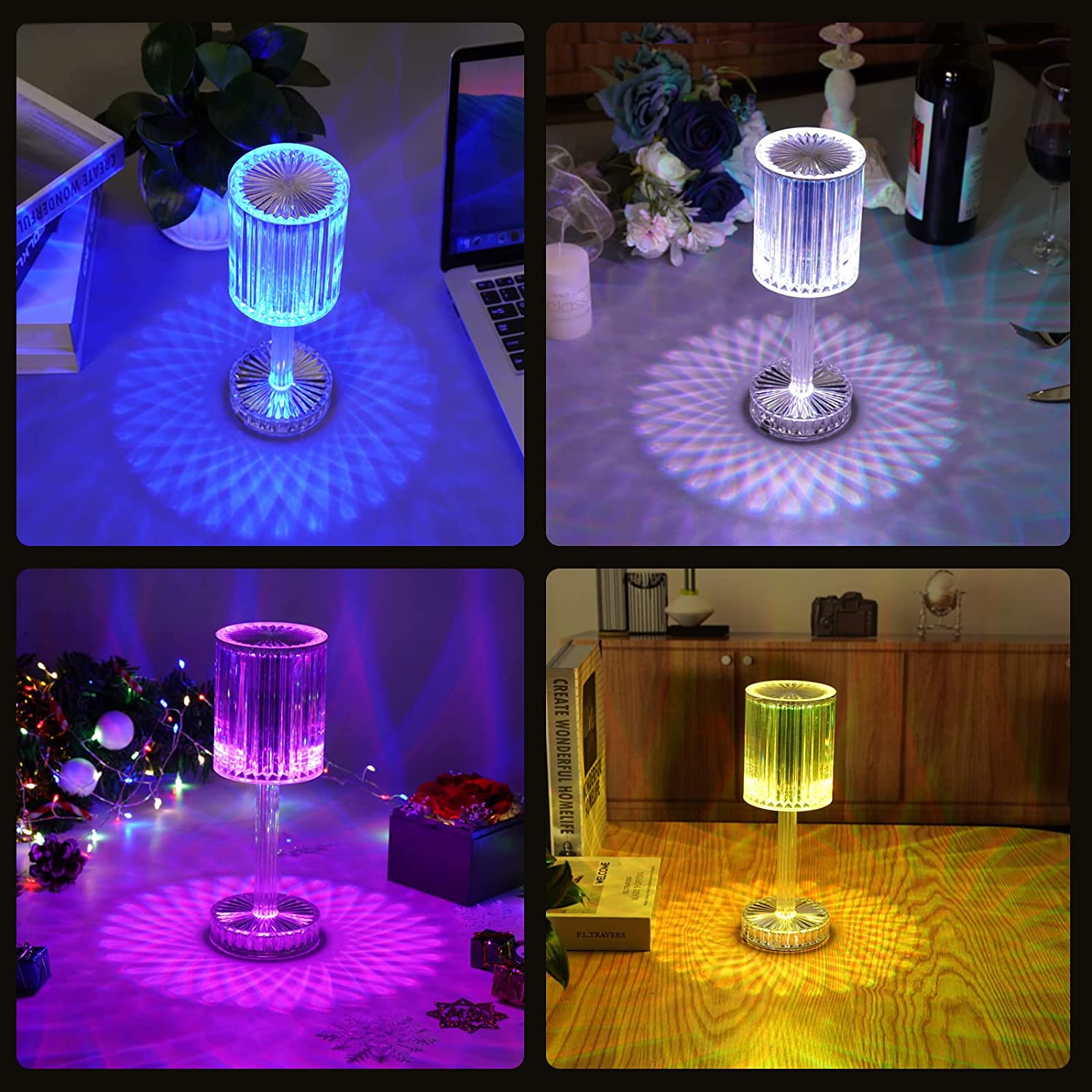Modern crystal lamp glowing softly, adding a touch of sophistication to any decor.