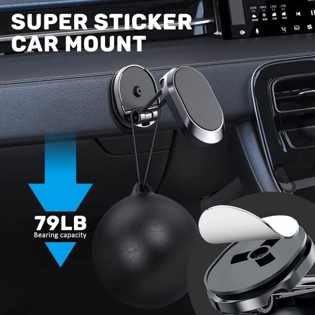 The metal car phone holder demonstrating its full 360-degree rotation capability.