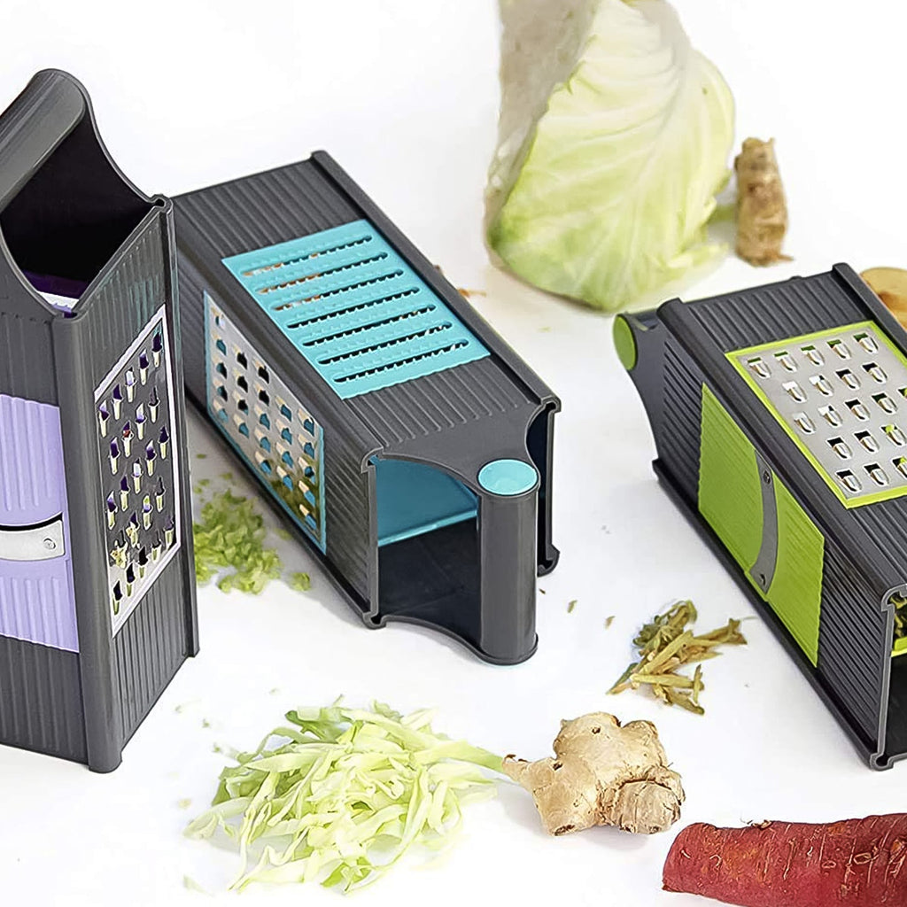Compact vegetable slicer featuring a comfortable cushioned grip handle and stable base.