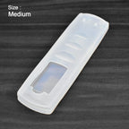 Durable set-top box remote protector demonstrating its flexible design.