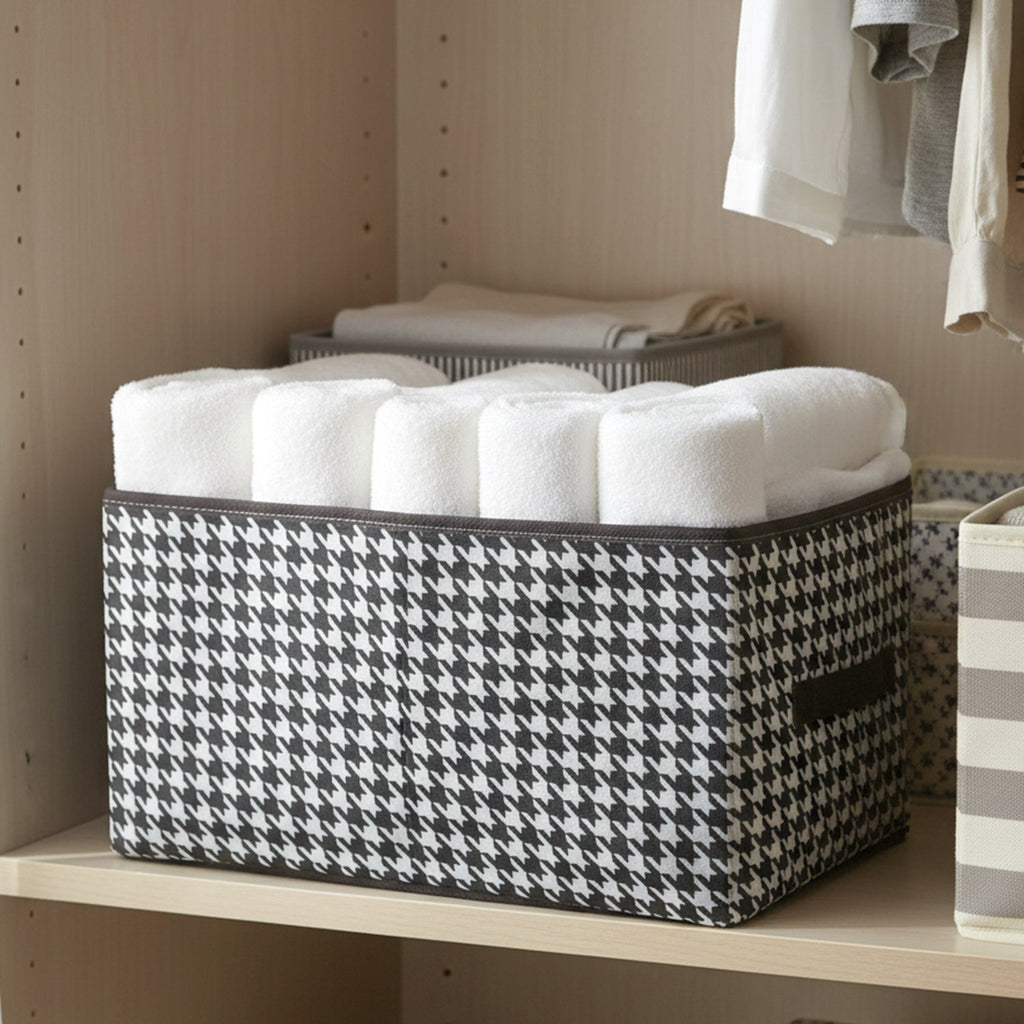 Foldable fabric storage basket with handle for home storage