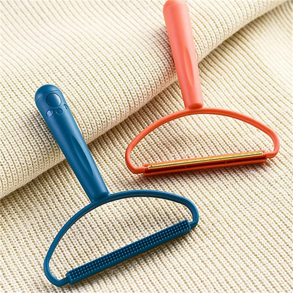 The versatile lint remover effectively cleaning lint and debris from a carpet surface using its copper blade.